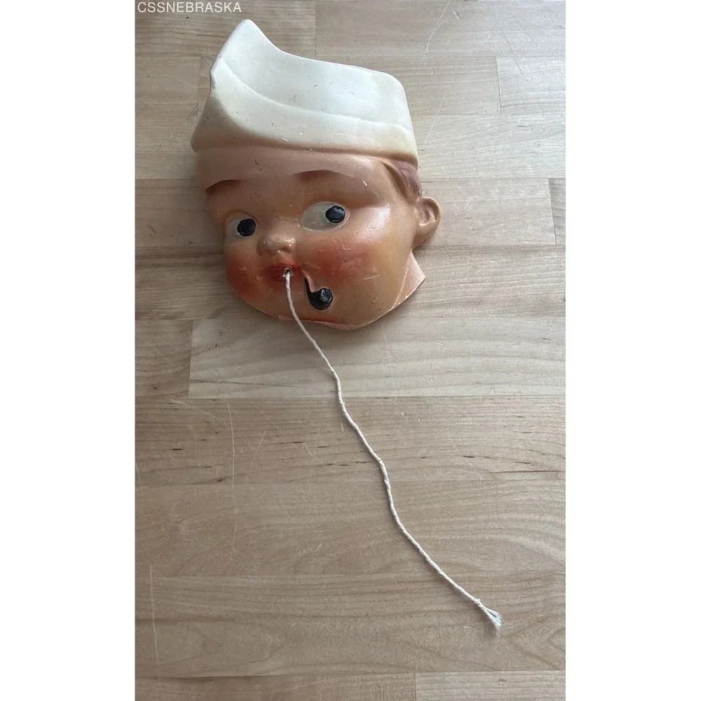 Vintage Chalkware Chef Head String Dispenser Wall Plaque Kitchen Decor 6 Inch